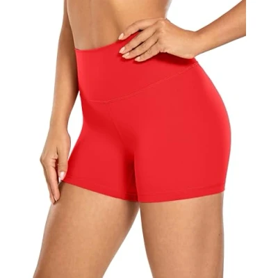 Abbildung von CRZ Yoga Naked Feeling Damen Radlerhose Blickdicht Hohe Taille Kurze Sporthose Sommer Shorts für Gym Sport 10cm Tiefrot 34