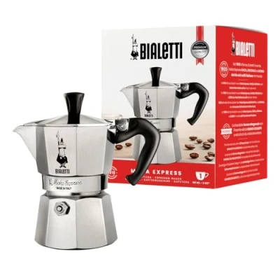 Abbildung von Bialetti Moka Express: Ikonische Espressomaschine für die Herdplatte, macht echten Italienischen Kaffee, Kanne 1 Tassen (60 ml), Aluminium, Silber