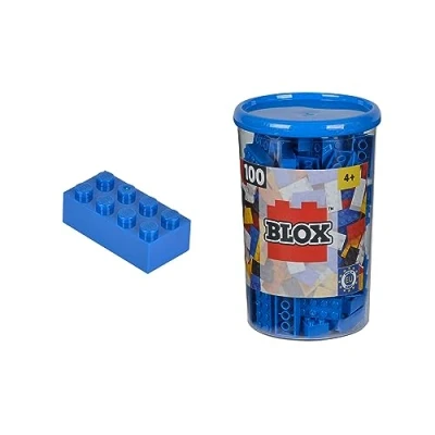 Abbildung von Simba 104118906 Blox, 100 blaue Bausteine für Kinder ab 3 Jahren, 8er Steine, inklusive Dose, hohe Qualität, vollkompatibel mit vielen anderen Herstellern, Blau