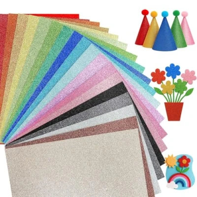 Abbildung von VGOODALL Glitzerpapier zum Basteln, Bunt Glitzer Papier A4 10 Farben 20 Blatt 250g/m² Glitterkarton Basteln und Gestalten