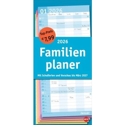 Abbildung von Basic Familienplaner 2026: Praktischer Wandplaner mit 5 Spalten. Familien Wandkalender Schulferien und 3 Monats Ausblick aufs Folgejahr. Terminkalender 2026. (Basic Planer Heye)
