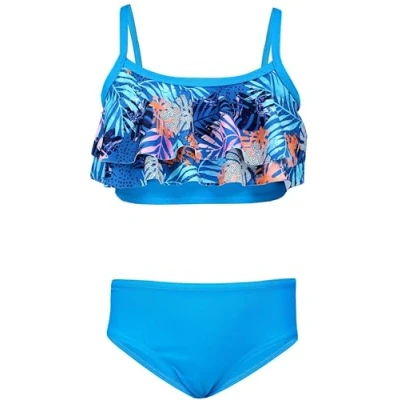 Abbildung von Aquarti Mädchen Bikini Set Bustier Bikinislip Zweiteiliger Badeanzug, Farbe: 030J mit Rüschen/Blätter/Orange/Blau/Dunkelblau, Größe: 146