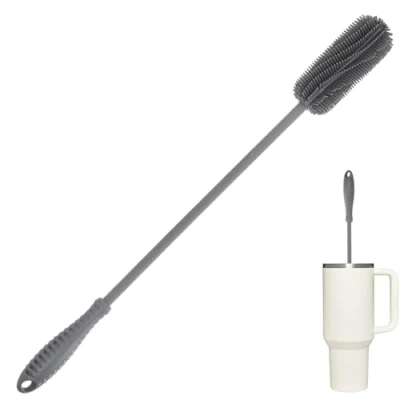 Abbildung von ddLUCK Flaschenbürste Silikon Lang,40cm Flasche Flaschenreiniger, Kratzerfreier Trinkflasche Cleaning Brush Sport Flaschen Cleaner Für Wasser Babyflasche Glasflasche Thermoskanne Vase(Grau)