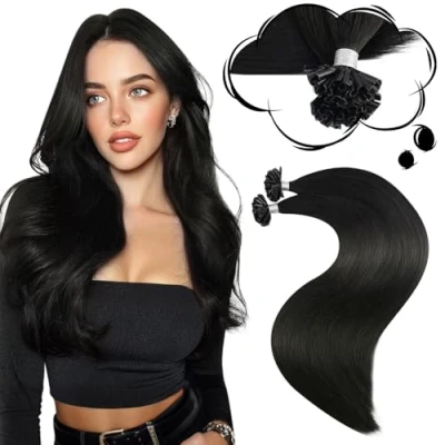 Abbildung von Moresoo Extensions Bondings Schwarz Echthaar 1g Hot Fusion Haarverlängerung Naturschwarz #1b Remy U Tip Keratin 50 Stück 50g 55 cm