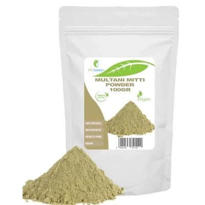 Abbildung von Multani mitti Ton (Multani clay) 100 g DIY Gesichtsmasken, Körpermasken, Haarmasken, sanfte Peelings und Scrubs, Seifenherstellung, Anti Aging Hautstraffung, natürlich