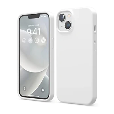 Abbildung von elago Schutzhülle für iPhone 14, Flüssigsilikon, Ganzkörper Schutzhülle, stoßfest, schlanke Handyhülle, kratzfestes, weiches Mikrofaserfutter, 15,5 cm (6,1 Zoll), Weiß
