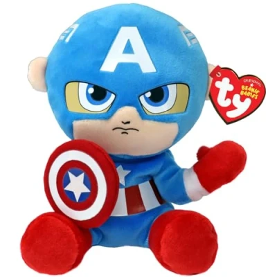 Abbildung von TY Captain America Marvel Avengers Beanie Babies Regular, Lizenziertes Baby Weichplüsch Spielzeug, Sammlerstück Kuscheliger Plüschteddy