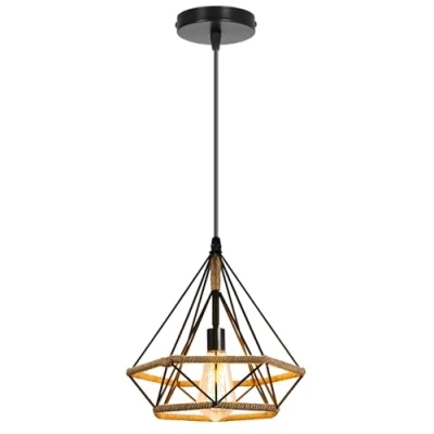 Abbildung von PETITES ECREVISSES Hängeleuchte Vintage Pendelleuchte Industrie Hängelampe Schwarz Metall Pendellampe 25cm Design mit Hanfseil Deckenleuchte E27 Für Wohnzimmer Café Restaurant