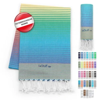 Abbildung von LeStoff Premium Hamamtuch 100% Bio Baumwolle Vorgewaschen, Nachhaltig, Saugstark &amp; Schnelltrocknend Strand, Bade, Dusch, Yoga, Spa Reise Tuch (95 x 180 cm, Rainbow)