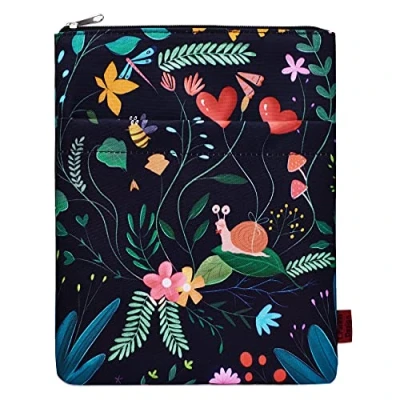Abbildung von LParkin Buchhülle, niedliche Schnecke, schwarz, florales Buchschutz, Buchschutzhüllen, mit Reißverschluss, Größe M, 27,9 x 22,6 cm, Buchliebhaber Geschenke