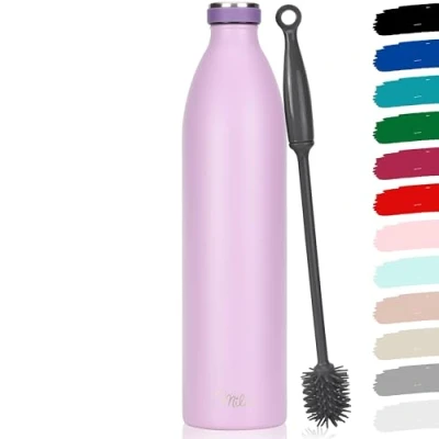Abbildung von Milu Edelstahl Trinkflasche 350ml, 500ml, 750ml, 1L, 1,5L Thermosflasche für Kinder Erwachsene auslaufsicher Isolierflasche Kohlensäure geeignet inkl. Reinigungsbürste (Lilac, 1500ml)