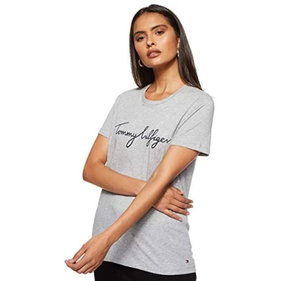 Abbildung von Tommy Hilfiger Heritage CREW NECK Graphic TEE Tshirt print, Damen, Größe: Small, Light grey heather