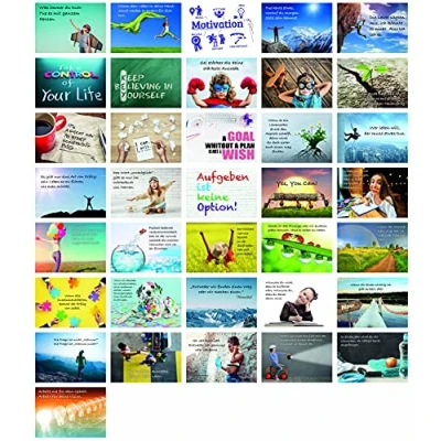 Abbildung von Clever Pool Motivationskarten 36 Stück Postkarten mit Lebensweisheiten verschiedene inspirierenden Sprüche hochwertig verarbeitet Gefühlskarten für das Büro (Satz 2)