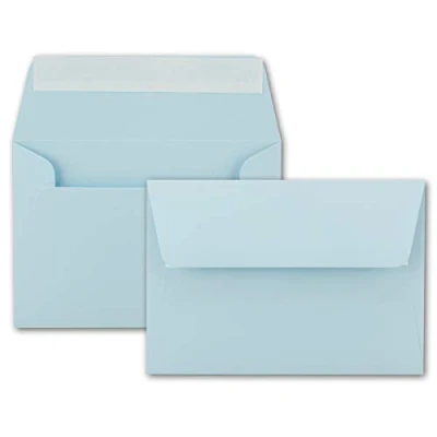 Abbildung von 100x Brief Umschläge B6 Hellblau 12,5 x 17,5 cm Haftklebung 120 g/m² breite edle Verschluss Lasche hochwertige Einladungs