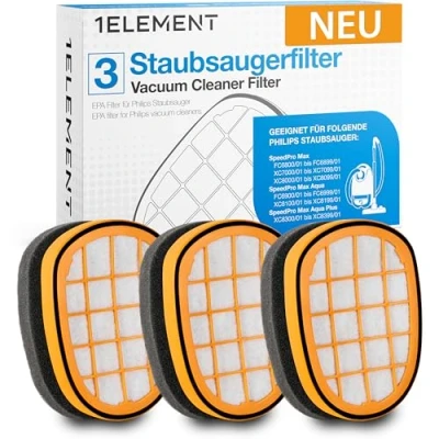 Abbildung von 3 Filter für Philips SpeedPro Max Aqua Plus Staubsauger [FC6826, XC7042, XC8045, XC8147, XC8347] Einlagefilter gegen Feinstaub Ersetzt FC5005/01 1ELEMENT