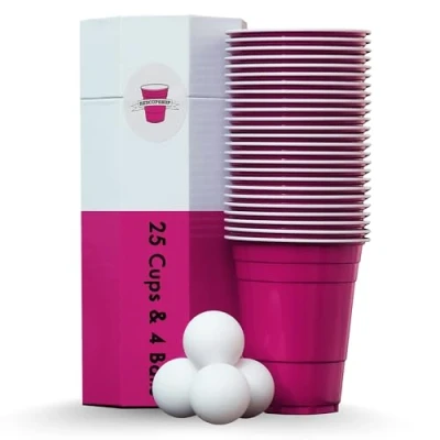 Abbildung von RedCupShop® Bierpong Becher Set 25 Pink Cups &amp; 4 Bälle Spülmaschinenfest Wiederverwendbar 473ml/16oz pinke Partybecher