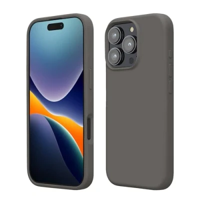 Abbildung von kwmobile Hülle kompatibel mit iPhone 16 Pro Max Silikon Handy Case Handyhülle weiche Oberfläche kabelloses Laden Stone Dust
