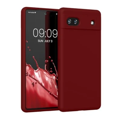 Abbildung von kwmobile Hülle kompatibel mit Google Pixel 6a Silikon Handy Case Handyhülle weiche Oberfläche kabelloses Laden Rhabarber Rot