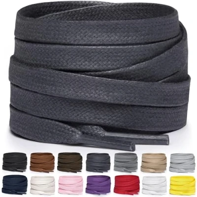 Abbildung von Miscly Schnürsenkel Flach Gewachst Reißfest für Steifel und Lederschuhe 100% Baumwolle Ø 6mm (91 cm, Dunkelgrau)
