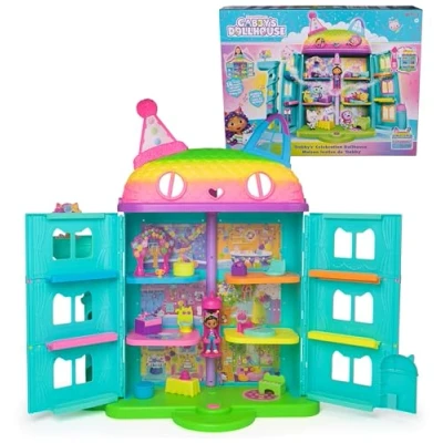Abbildung von Gabby’s Dollhouse, 15 teiliges Purrfect Party Puppenhaus Spielset im Regenbogen Look, über 60cm mit Gabby Figur, Möbeln und Geräuscheffekten, ab 3 Jahren