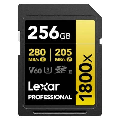 Abbildung von Lexar SDXC Professional 256GB 1800x UHS II Gold Serie Class 10 U3 V60 für 4K Videoaufzeichnung schwarz
