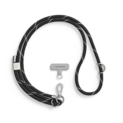 Abbildung von RhinoShield Geflochtenes Lanyard zum Umhängen Verstellbare Länge, Schnallen Aufhängen von Zubehör wie z.B. Airpods, aus recycelten Materialien (Lanyard Adapter enthalten) Nachtschwarz