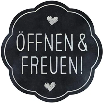 Abbildung von AVERY Zweckform 200 Aufkleber Öffnen und Freuen (Made in Germany, Ø38 mm, schwarze Geschenkafukleber silberne Schrift, selbstklebende Geschenkdeko, Karten, Tüten, Gutscheine) Sticker auf Rolle, 3845