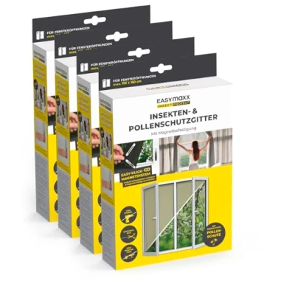 Abbildung von EASYmaxx Insect Protect Fliegengitter Fenster zuschneidbares Moskitonetz Insektenschutz bis 150 x 180 cm Fliegennetz Magnet mit Pollenschutzgitter leichte Montage ohne Bohren [4 Stück]