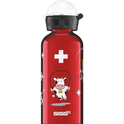 Abbildung von SIGG Alu Trinkflasche Kinder KBT Funny Cows Auslaufsicher &amp; Bruchsicher Federleicht BPA frei Klimaneutral Zertifiziert Sport Schule Rot mit Kühen 0,4L