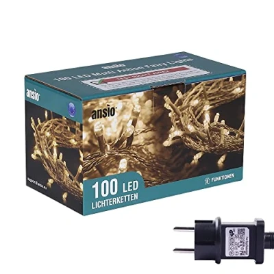 Abbildung von ANSIO® lichterkette außen Innen 10m 100 LED Weihnachtsbaum Lichtketten Strom Für Weihnachten, balkon, fenster, Weihnachtsdekoration Warmweiß Weihnachtsbeleuchtung Klar Kabel