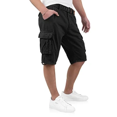 Abbildung von Indicode Kjeld Herren Cargoshorts mit 6 Taschen inkl. Stoffgürtel aus 100% Baumwolle Kurze Hose Bermuda Sommer Herrenshorts Short Men Pants Cargohose kurz Sommerhose für Männer (L, Black)