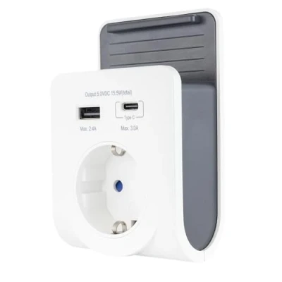Abbildung von REV USB Ladegerät Steckdosenadapter mit praktischer Ablageschale für Smartphone, inkl. (Typ A &amp; C), 230V Steckdose, weiß