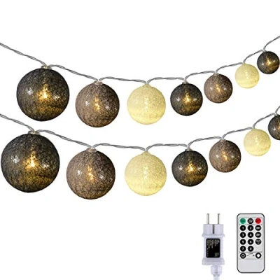Abbildung von DeepDream Baumwollkugeln Lichterkette, 5M 20 LED Dimmbar Cotton Ball Kugeln Lichterkette Innen mit Fernbedienung und Timer für Kinderzimmer Weihnachten Hochzeit Party (Grau)