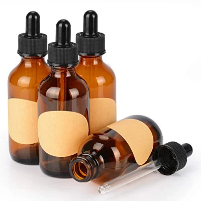 Abbildung von stonylab 60 ml (2 oz) 4er Pack Glas Tropfflasche, Braun Leere Glasflasche mit Kegelförmigem Glastropfer, Innenstöpsel und Etikett für Ätherische Öle, Aromatherapie Düfte
