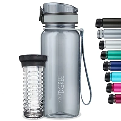 Abbildung von 720DGREE Trinkflasche 650ml “uberBottle“ crystalClear +Früchtebehälter BPA Frei, Auslaufsicher Wasserflasche für Kinder, Schule, Sport, Fahrrad, Fitness Tritan Sportflasche: Leicht, Stoßfest