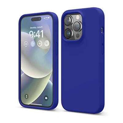 Abbildung von elago Schutzhülle für iPhone 14 Pro, Flüssigsilikon, Ganzkörper Schutzhülle, stoßfest, schlanke Handyhülle, kratzfestes weiches Mikrofaserfutter, 15,5 cm (6,1 Zoll), Kobaltblau