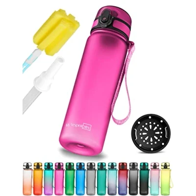 Abbildung von My Vesperbox Minny Kinder Trinkflasche auslaufsicher 500ml mit Strohhalm oder Sieb leichte Tritan Wasserflasche BPA frei für Kindergarten, Schule (Schwarz Grau 500ml)