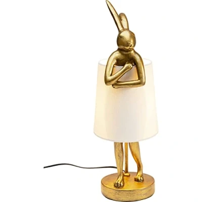 Abbildung von Kare Design Tischleuchte Animal Rabbit Gold/Weiß, Leuchte, Lampenschirm 100% Leinen, Nachttischlampe, Deko Lampe, Leuchtmittel nicht inklusive, 50x17x20cm