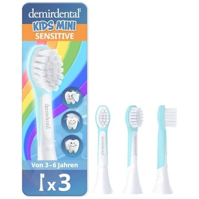 Abbildung von demirdental Ersatzbürsten für Kinder passend Philips Sonicare Kids, Compact Mini geeignet 3 6 Jahre, entspricht HX6034, Türkis, 3er Set