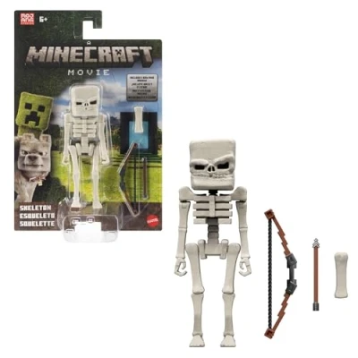 Abbildung von Mattel Minecraft Actionfigur und Zubehörset, 10 cm große, bewegliche Sammelfigur Skelett, inspiriert von EIN Film, JFR60