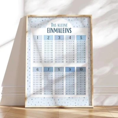 Abbildung von MeinBaby123® 1x1 Poster Einmaleins Trainer für Kinder Lernposter DIN A4 Mathematik Grundschule das kleine lernen inklusive 4x Übungsblätter (kleines blau A4)