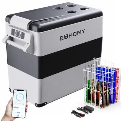 Abbildung von EUHOMY Kompressor Kühlbox 49.4L, Auto mit 12/24V DC &amp; 240V AC, tragbarer Kühlschrank Gefrierschrank Kühler für Auto, RV, Camping, Reisen, Angeln, Outdoor oder Home Use.