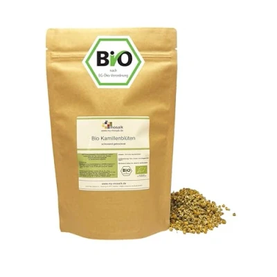 Abbildung von Kamillentee Bio ganze Kamillenblüten getrocknet abgefüllt und kontrolliert in Deutschland (250g)