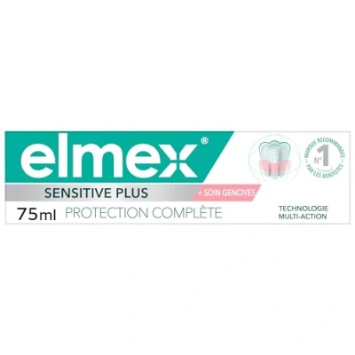 Abbildung von Elmex Sensitive Plus Zahnpasta, kompletter Schutz, 75 ml, schützt vor empfindlichen Zähnen und Zahnfleischreizungen, remineralisiert den Zahnschmelz, gegen Zahnstein