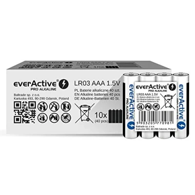 Abbildung von everActive AAA Batterien 40er Pack, Pro Alkaline, Micro LR03 R03 1.5V, höchster Leistung, 10 Jahre Haltbarkeit, 40 Stück