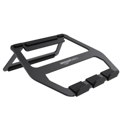 Abbildung von Amazon Basics Faltbarer Laptop Ständer aus Aluminium für Laptops bis zu 38 cm (15 zoll), Schwarz