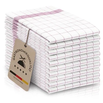 Abbildung von ZOLLNER 10er Set Geschirrtücher Baumwolle in 50x70 cm super saugstarke und langlebige Küchentücher waschbar bis 95C rot weiß kariert Gastronomiequalität Oeko Tex® Zertifiziert