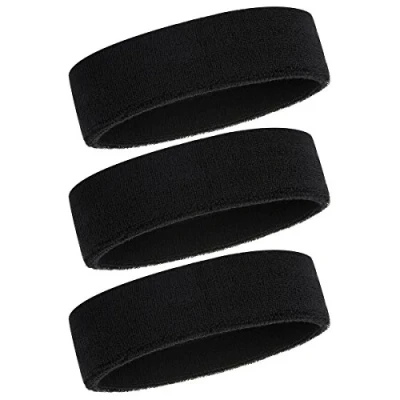 Abbildung von ONUPGO Schweißband Stirnband für Männer &amp; Frauen 3PCS Sports Stirnbänder Feuchtigkeitstransport Athletic Cotton Terry Cloth Schweißabsorbierende Kopfband (Black 3)