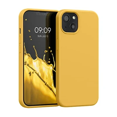 Abbildung von kwmobile Hülle kompatibel mit Apple iPhone 13 Silikon Handy Case Handyhülle weiche Oberfläche kabelloses Laden Mango