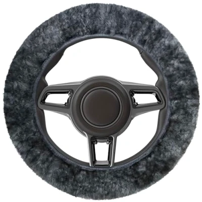 Abbildung von WALSER Lammfell Lenkradbezug Auto, 100% Lenkradschutz Auto Lenkradbezug, Fell, Lenkrad Bezug, Winter Zubehoer, Winter, Wärmer anthrazit 19545